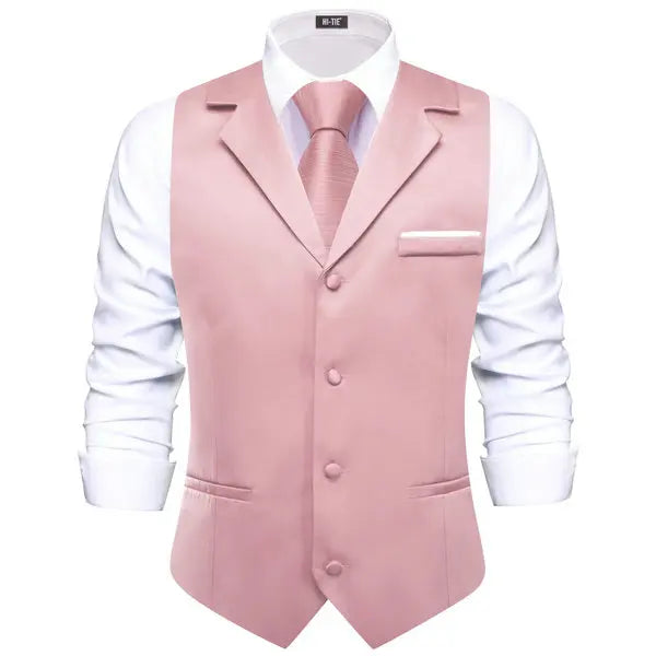 Men's Lapel Waistcoat with Necktie Pocket Square and Cufflinks – Formal Vest Set for Wedding and Business
