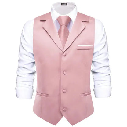 Men's Lapel Waistcoat with Necktie Pocket Square and Cufflinks – Formal Vest Set for Wedding and Business