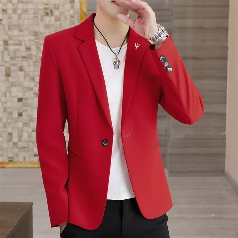 Men's Casual Blazer Korean Style Single Breasted Slim Fit Coat for Spring Autumn