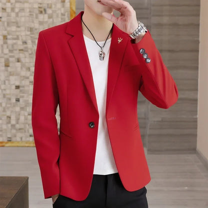 Men's Casual Blazer Korean Style Single Breasted Slim Fit Coat for Spring Autumn