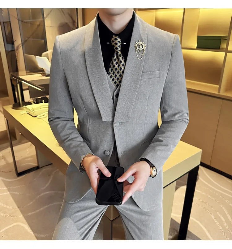 High Quality Casual Business Suit Set Men Slim Fit Social Wedding Groom Formal Set 3 Piece Set (jacket+vest+pant）men Clothing