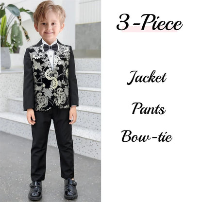 High Quality Child Printed Gilt Stamped Suit Set For Catwalk Performance Graceful Boys Suits New Year Christmas Party