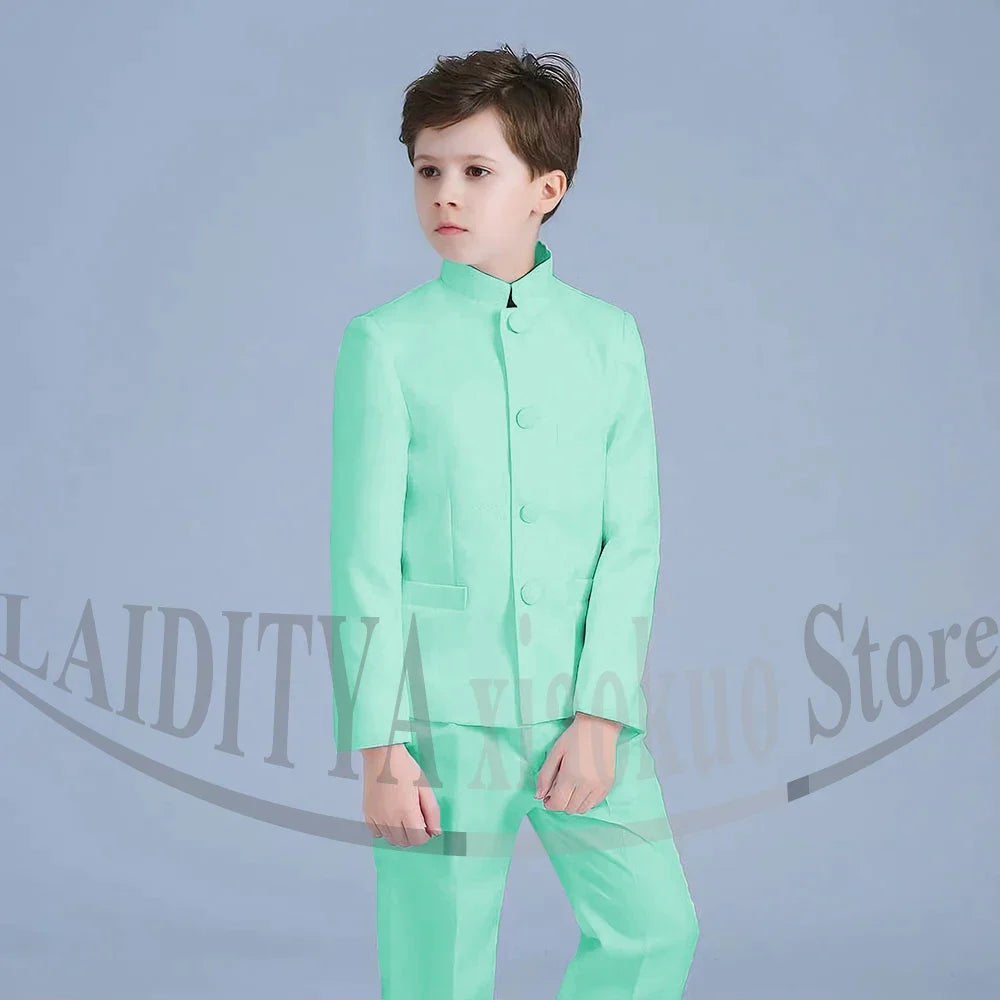 Boy Suits Fashion Stand Collar Single Breasted Outfits 2 Piece Formal Party Tuxedo Daily Casual Slim Children's Clothing