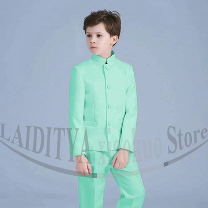 Boy Suits Fashion Stand Collar Single Breasted Outfits 2 Piece Formal Party Tuxedo Daily Casual Slim Children's Clothing