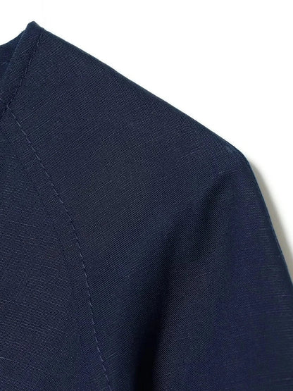 Women Collarless Cropped Blazer Round Neck Button Front Short Jacket Minimalist Loose Office Lady Casual Outerwear