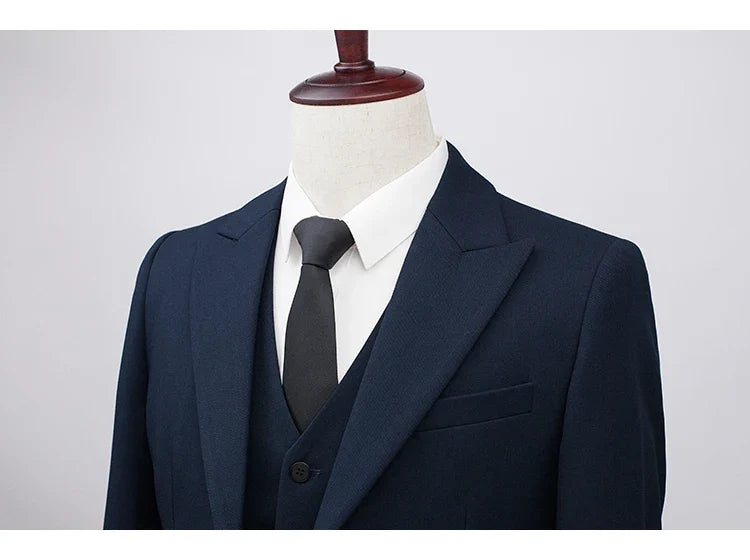Men's High-End Wool Suit Three-Piece Set Business Casual Fashion Tencel Vest Trousers Bridegroom Wedding Dress