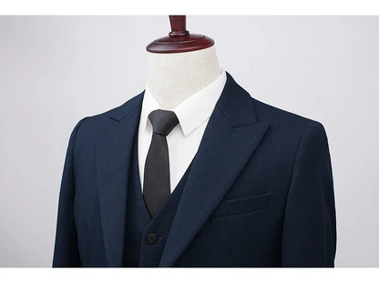 Men's High-End Wool Suit Three-Piece Set Business Casual Fashion Tencel Vest Trousers Bridegroom Wedding Dress
