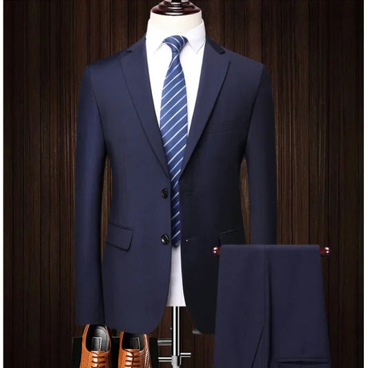 Men's Suit Blazer and Pants Set – Formal Business Single Breasted – Black, Navy Blue – Wedding & Work