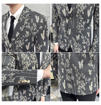 High-end Luxury Printed Slim Fit Suit Jacket For Men 2024 Autumn New Fashion Social Party Casual Suit Coat Swallowtail 4XL-M