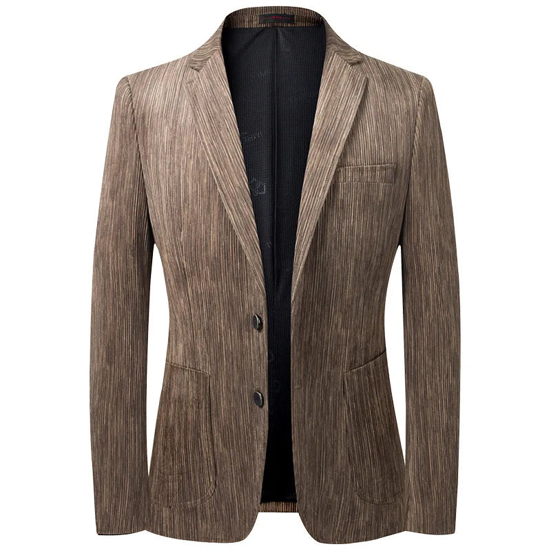 KIDWHXR Suit Coat Man Vintage Striped Single-breasted Male Blazer British Style Long Sleeve Pocket Slim Casual Men Outerwear
