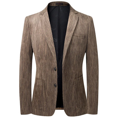 KIDWHXR Suit Coat Man Vintage Striped Single-breasted Male Blazer British Style Long Sleeve Pocket Slim Casual Men Outerwear