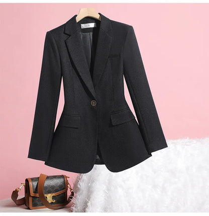 Elegant Solid Women's Blazer Long Sleeve Turn down Collar Slim Fit Office Jacket Single Button Spring Autumn Fashion