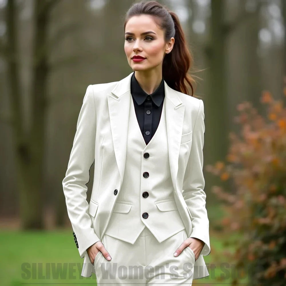 Women 3 Piece Suit Set Blazer Vest Pants Slim Fit Office Business Party Formal Attire Customizable Size for Ladies