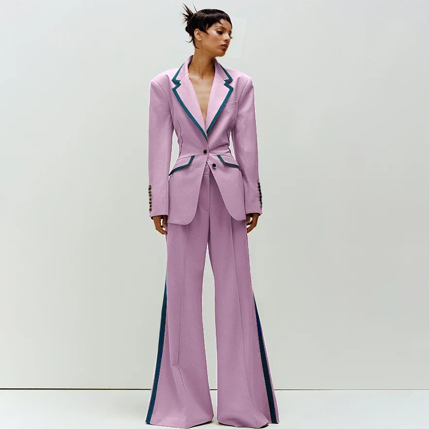Women's Suit Slim Fit Two Piece(Blazer+Flare Trousers) Pants Set Professional Business Workwear Daily Outfit Suits for Ladies