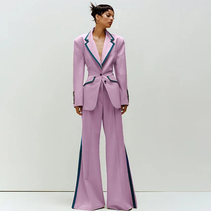 Women's Suit Slim Fit Two Piece(Blazer+Flare Trousers) Pants Set Professional Business Workwear Daily Outfit Suits for Ladies