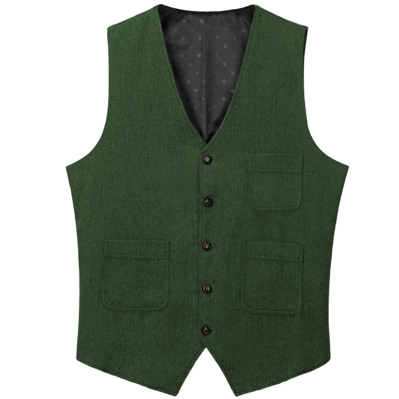 Men's Vest Herringbone Single Button Waistcoat for Wedding Business Casual
