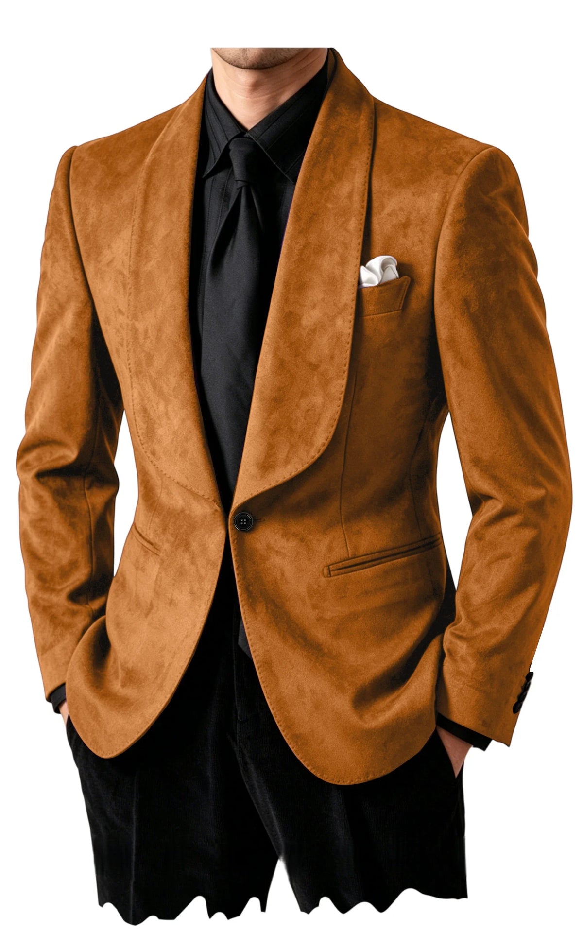 Luxury Men's Faux Suede Blazer Shawl Lapel 1 Button Slim Fit Tuxedo Jacket Business Casual For Wedding Party Prom Suit Coat