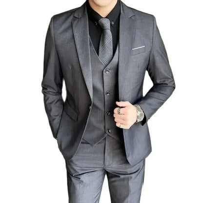 Men's 3-Piece Formal Suit | Smart Casual Blazer, Vest & Pants | Korean Business Style