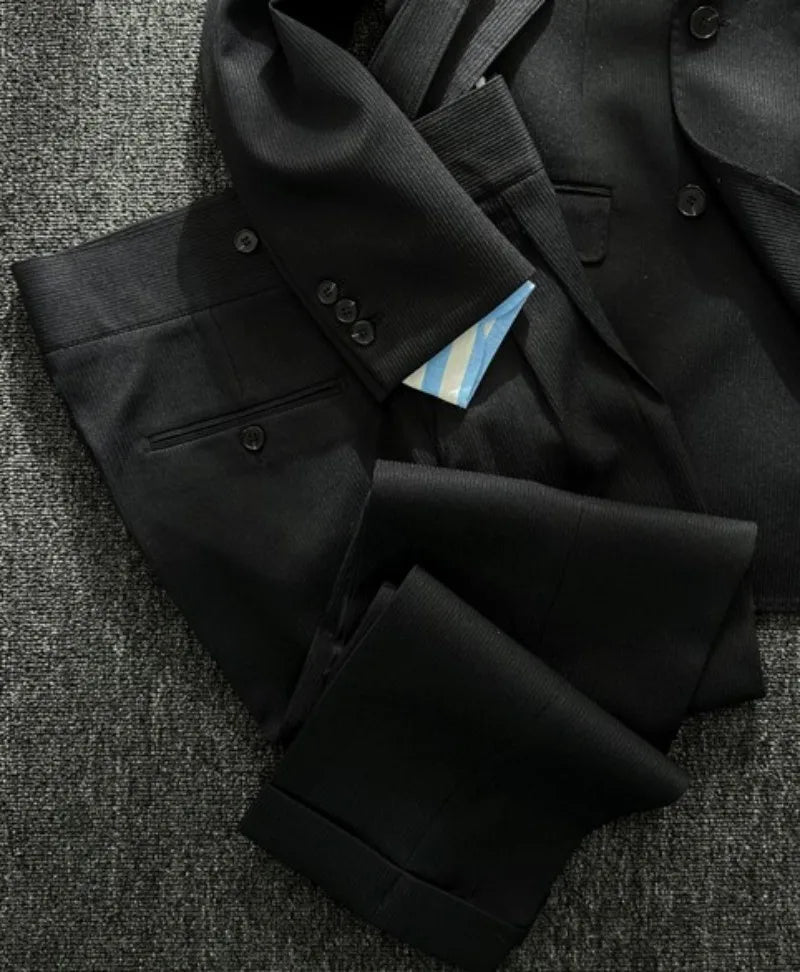Men Business Work Formal Suits Host Banquet Groom Blazer Two Piece Set Long Sleeve Double Breasted Ankle Length Pant Outfits