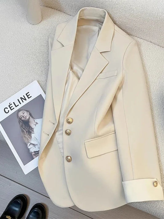 White Casual Women's Suit Jacket Spring 2026 New Style Street Fashion Trend Polyester Commute Style Long Sleeve Single Button