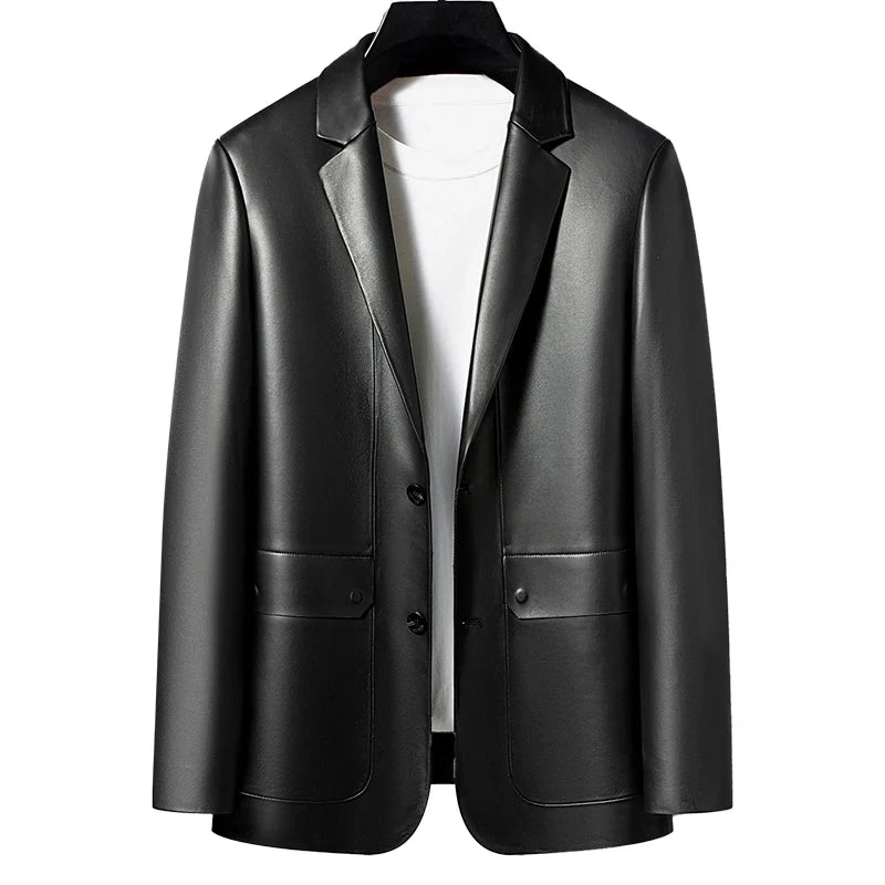 Genuine Leather Jacket Men's Sheepskin Suit Collar Midlife Leather Coat Business Casual Western Style Men's Single-Breasted Top