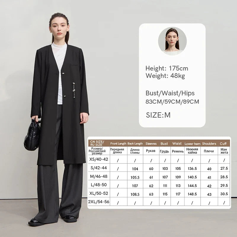 Long Women's Jacket 2025 Autumn New V-neck Metal Chain Blazer Women Long Sleeves Elegance Versatile Blazer Ladies 12553052