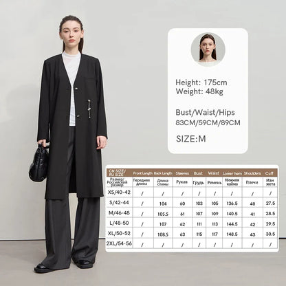 Long Women's Jacket 2025 Autumn New V-neck Metal Chain Blazer Women Long Sleeves Elegance Versatile Blazer Ladies 12553052