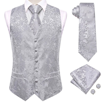 Men's Suit Vest Set – Floral Waistcoat with Tie, Hanky & Cufflinks for Weddings & Formal Events