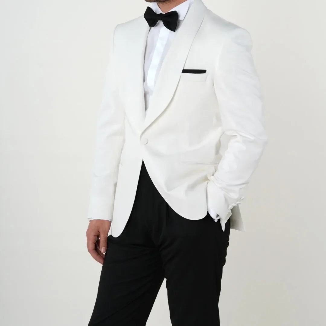 Men Suit 2 Pieces White Black With Lapel Single Button For Wedding Business Banquet Party Office Daily Work Jacket And Pants