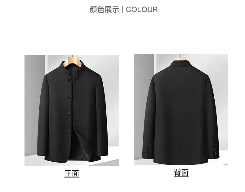 Blazer Men Smart Casual Stand Collar Korean Style Black Business Coat
