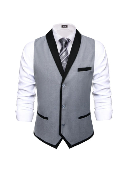Men's Vest Single Breasted Lapel Collar Waistcoat for Wedding and Business in Navy Blue, Black & Gray