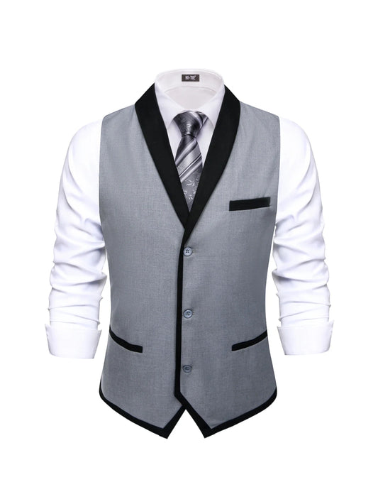 Men's Vest Single Breasted Lapel Collar Waistcoat for Wedding and Business in Navy Blue, Black & Gray