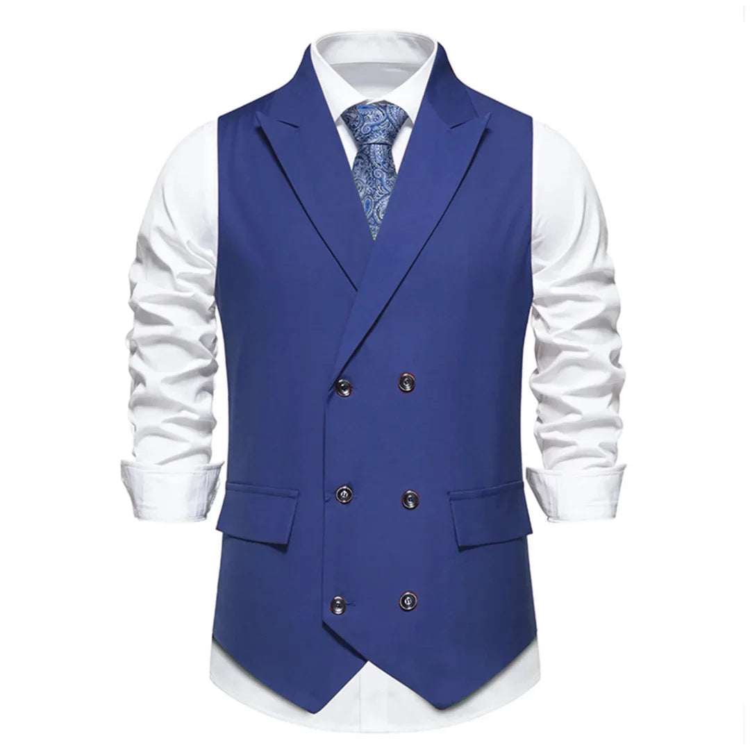 Men's Suit Vest with Lapel Double Button Solid Waistcoat for Wedding and Business