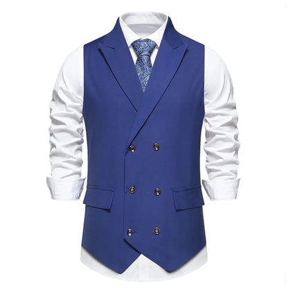 Men's Suit Vest with Lapel Double Button Solid Waistcoat for Wedding and Business