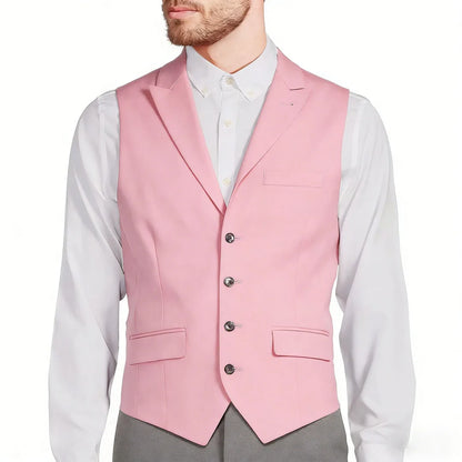 Men's Formal Vest Single Button Lapel Solid Waistcoat for Wedding & Business