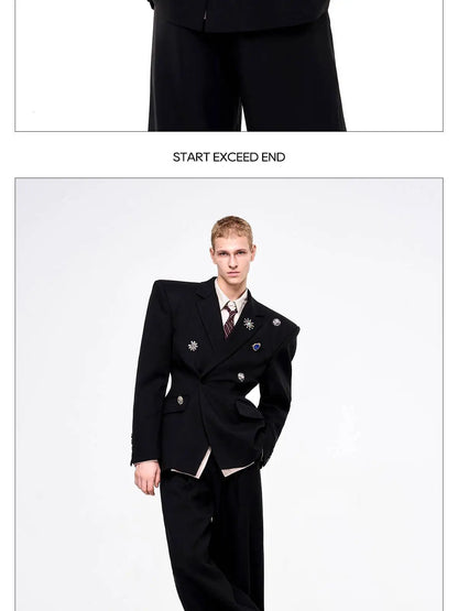Luxury Temperament Niche Three-dimensional Patchwork Blazer Coat Men's 2025 Autumn Original Shoulder Pad Clothes JY4547