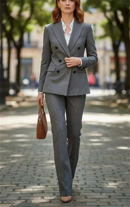 Red Women's Suits Elegant Pantsuit Double Breasted Jacket Wedding Outfit Female Clothing Office Lady Blazer Set (Jacket+Pants)