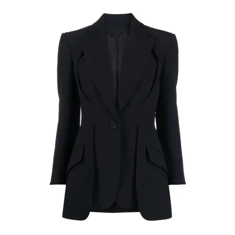Spring Autumn New Women Blazer Back Hollow Out Waist Cinching Slim Fit Solid Color French Elegant Fashion Tide Coat HK17101
