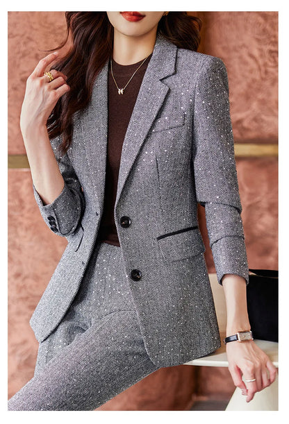 High Quality Fabric Women Business Suits With Pants and Blazer Coat Professional Autumn Winter Office Ladies Pantsuits Blazers