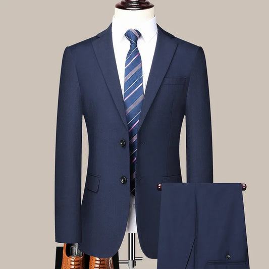 Men's Two-Piece Suit Slim Fit Single Breasted Solid Color Wedding Formal