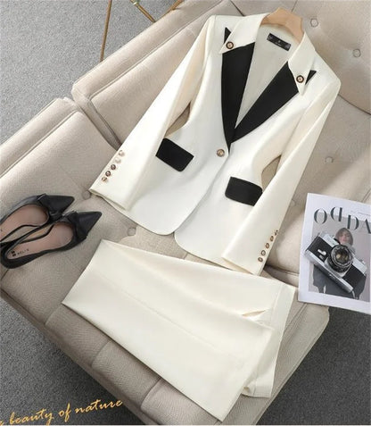 Fashion Red Black Beige Women Pant Suit 2 Piece Set Office Ladies Female Business Work Wear Formal Blazer Jacket And Trouser