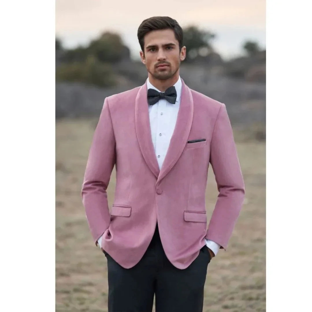 Wedding Suits for Men Blazer Terno Single Breasted Shawl Lapel Costume Formal Elegant Wedding Pink Jacket Black Pants 2 Piece