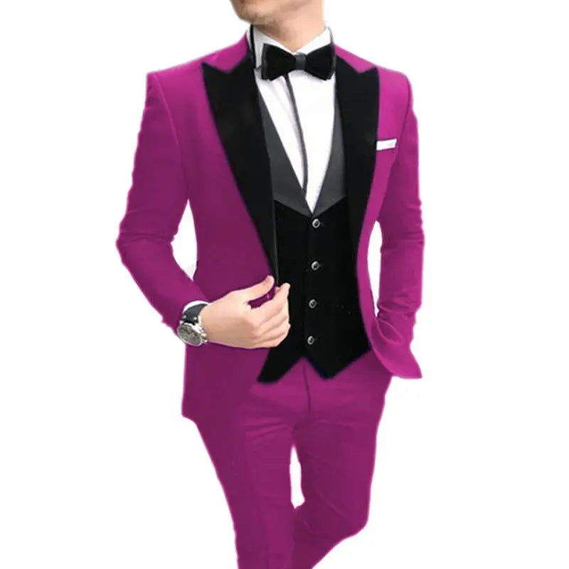 Blue Men's Wedding Suit Slim Fit 3-Piece Peak Lapel Jacket Vest Pants Set Best Man Groomsmen Formal Business Wear Men Clothes