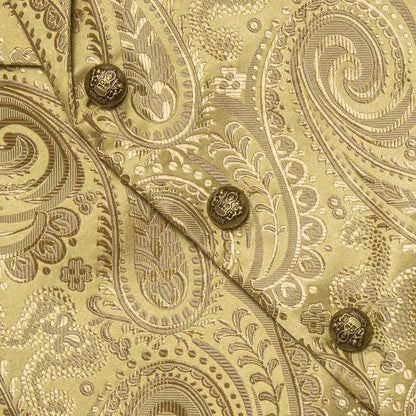 Men's Paisley Waistcoat Vest with Tie Hanky Cufflinks Set for Wedding and Banquet
