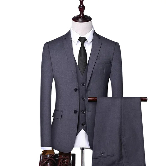 Men's 3-Piece Suit Blazer Vest Pants Slim Fit Formal Business Wedding Solid Color