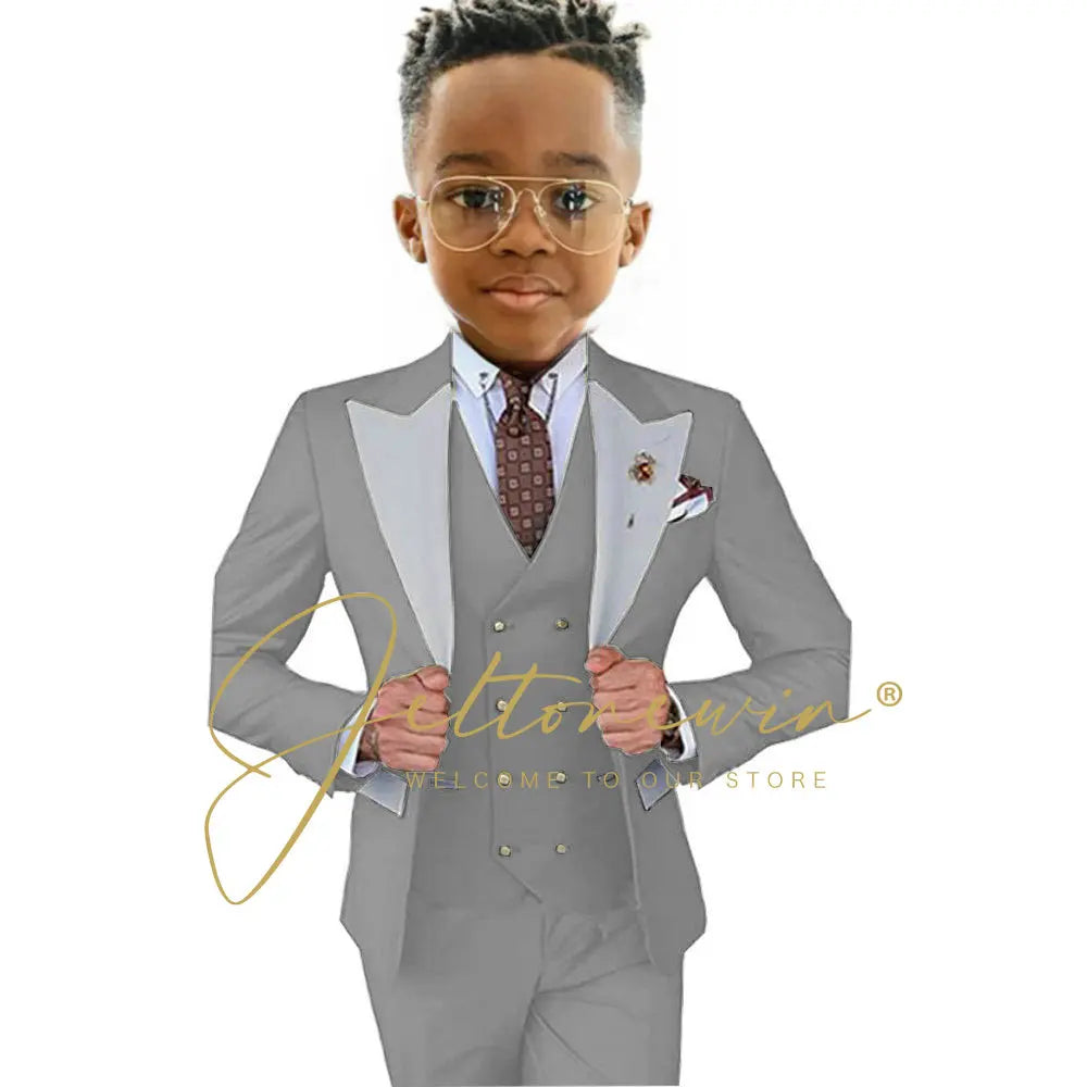 Suits For Boy Jacket Vest Pants 3 Pieces Dark Green Birthday Costume Flower Boys Formal Party Suit Kids Wedding Suit Tuxedo