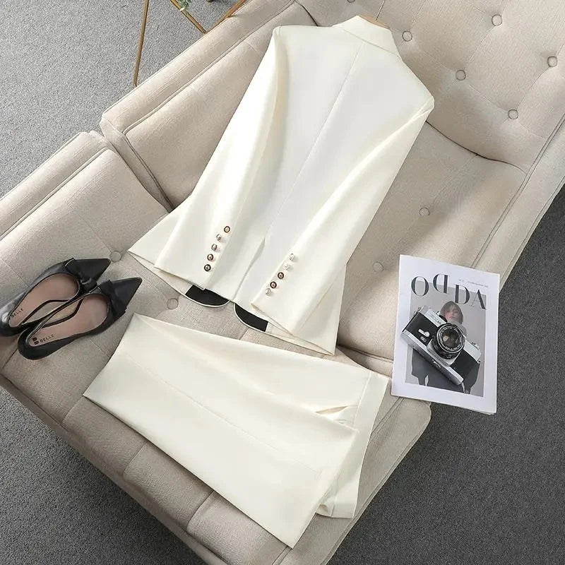 Fashion Red Black Beige Women Pant Suit 2 Piece Set Office Ladies Female Business Work Wear Formal Blazer Jacket And Trouser