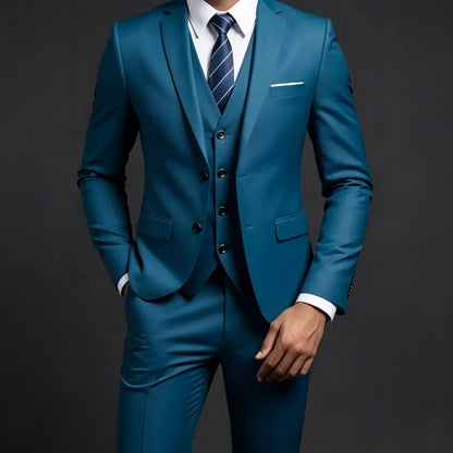 Costume de mariage décontracté (Blazer + Gilet + Pantalon) pour homme - Style britannique, élégant, uni, pour affaires, banquet, cérémonie