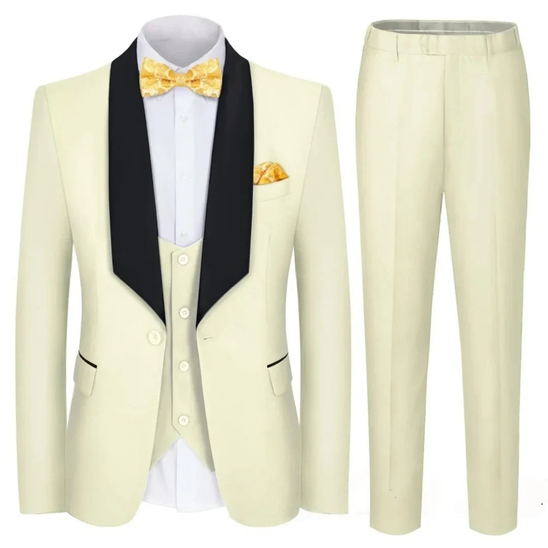 New Design Suit for Men 3 Pieces Formal Wedding Prom Set Slim Fit Jacket Best Man Groom Tuxedos Costume Homme