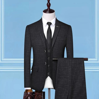 British Style 3-Piece Suit Set - High-Quality Men's Fashion Wedding Banquet European American Look with Jacket Vest Trousers